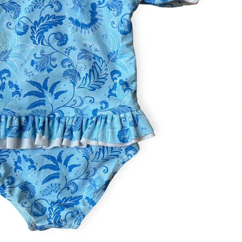 Sun Emporium Toddler Girls Swimsuit Blue Floral Ruffle Size 1 (12 months)
